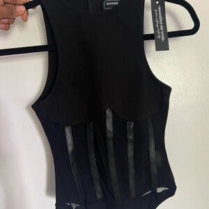 Maniere De Voir Black Sleeveless Bustier Bodysuit